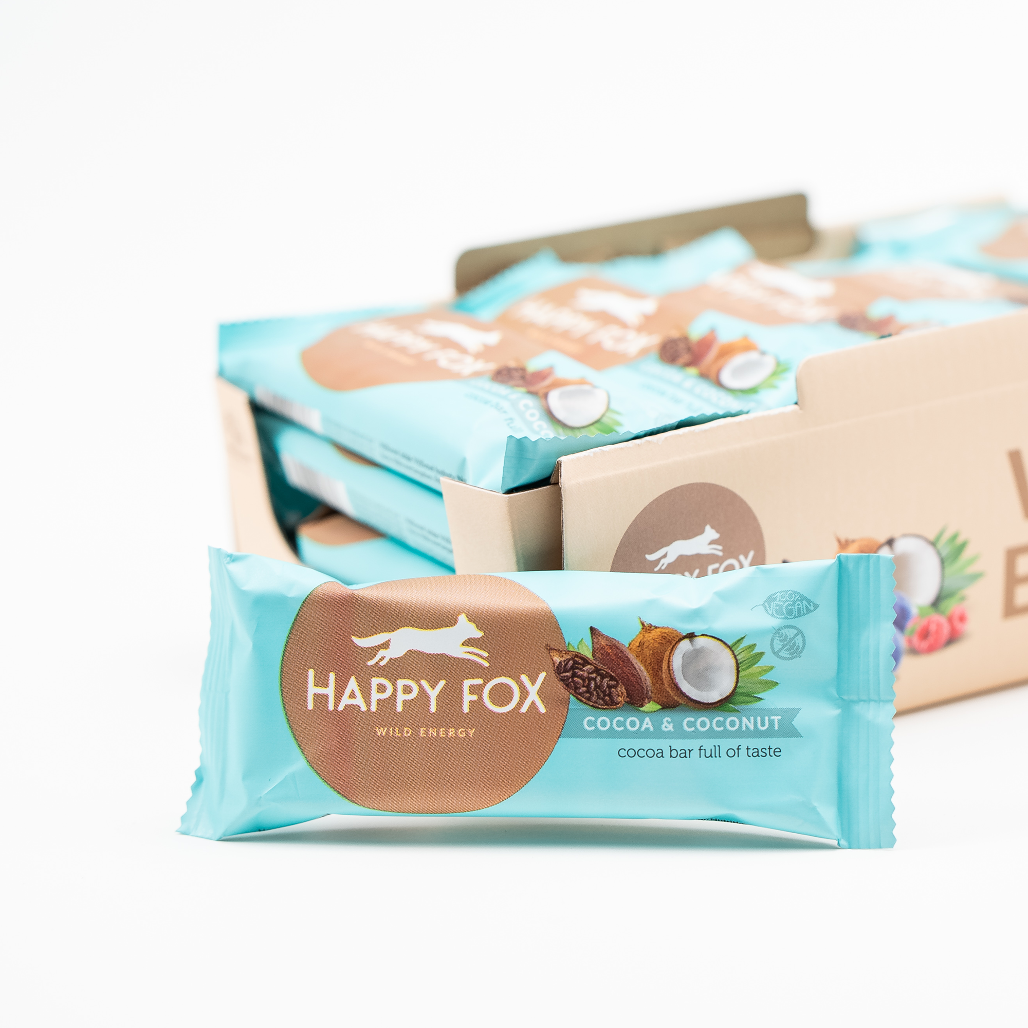 DISPLAY BOX (20ks): HAPPY FOX - Kakaová tyčinka s kokosom 50g – Obrázok 3