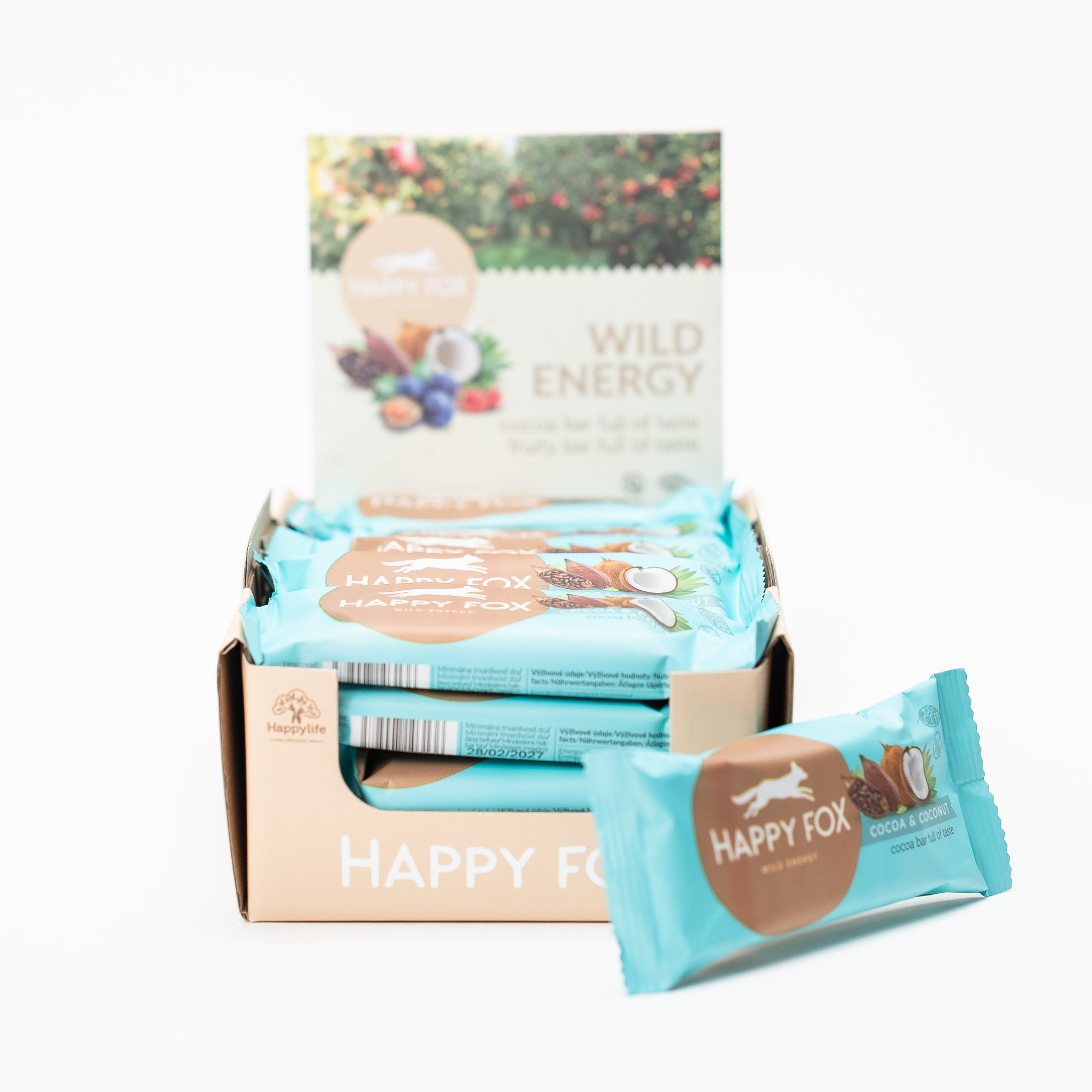 DISPLAY BOX (20ks): HAPPY FOX - Kakaová tyčinka s kokosom 50g – Obrázok 4